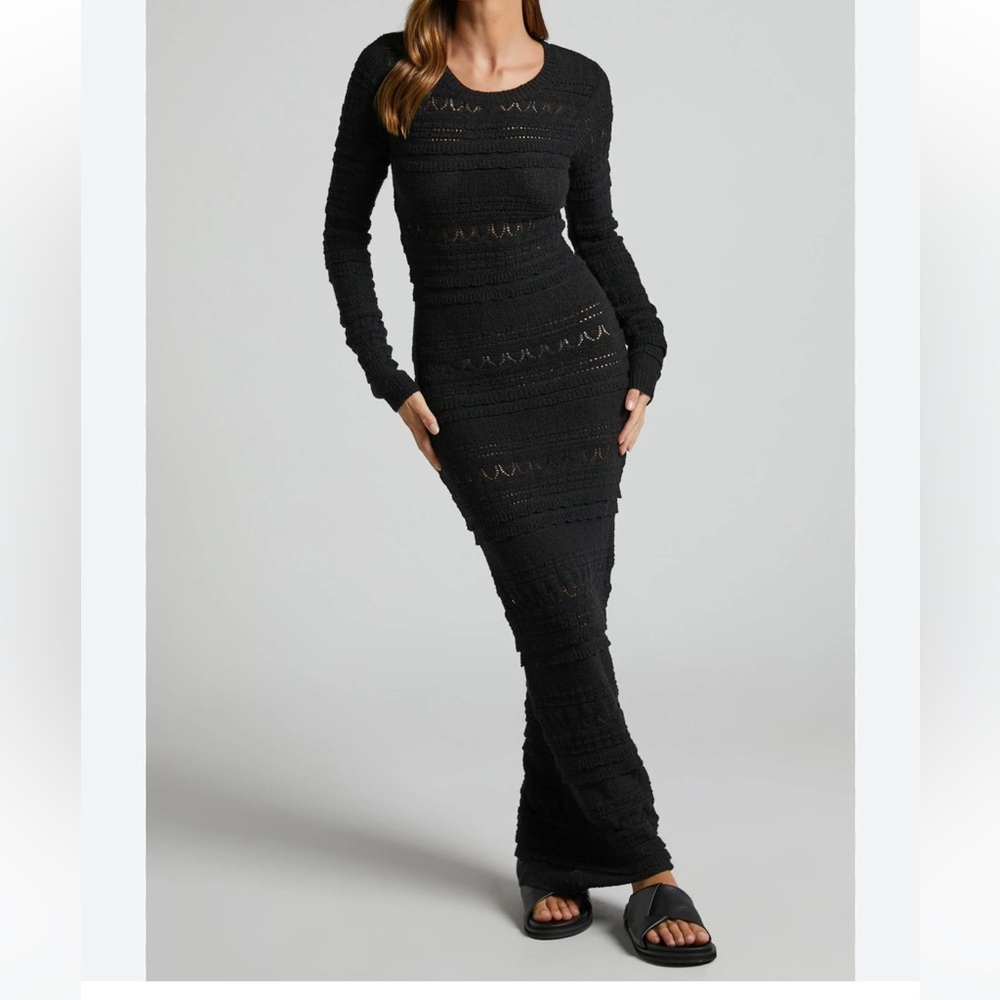 Elegant Black Crochet Maxi Dress